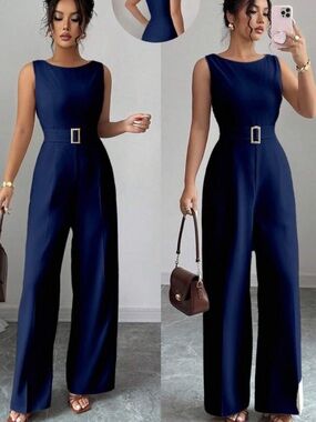 Sleek Navy Belted Wide-Leg Jumpsuit